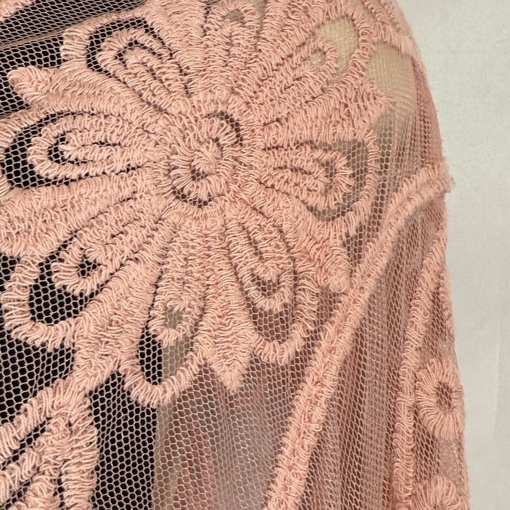Sexy Sheer Lace Crochet Cover-Up Rose Pink, No Closure Size L/XL - Picture 6 of 8